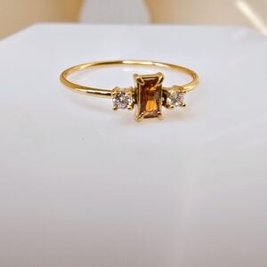 🏷NEW 18K Vintage Style Gold-plated Vintage Style  Ring with Amber Stone